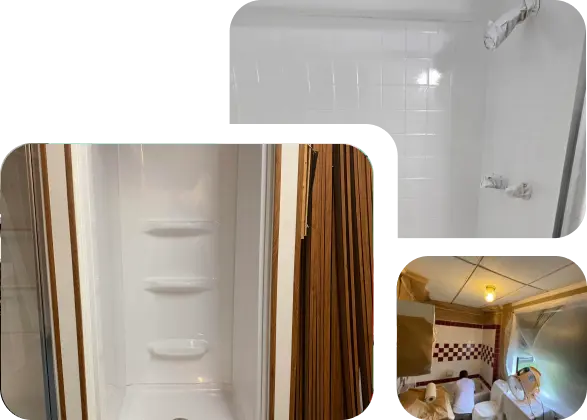 a collage of a bathroom